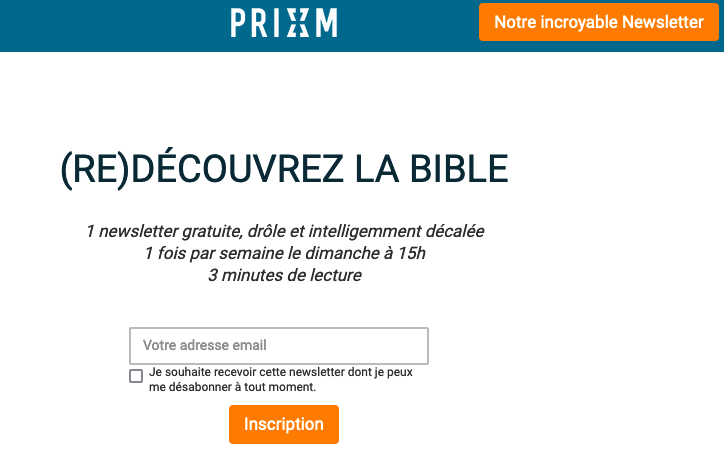 Page d'accueil du site web www.prixm.org (capture d'écran)
Sur cette page vous tombez directement sur le formulaire d'inscription à la newsletter PRIXM.